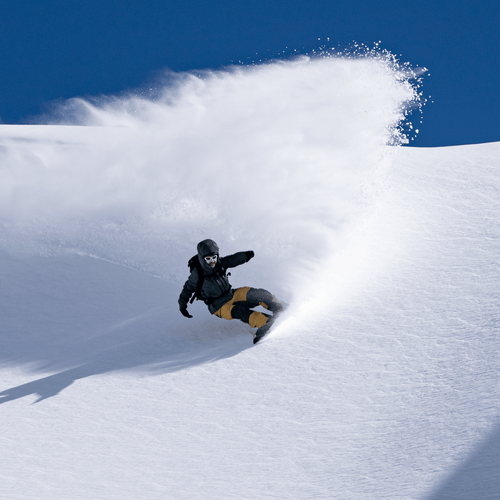 Une planchiste descend dans la poudreuse