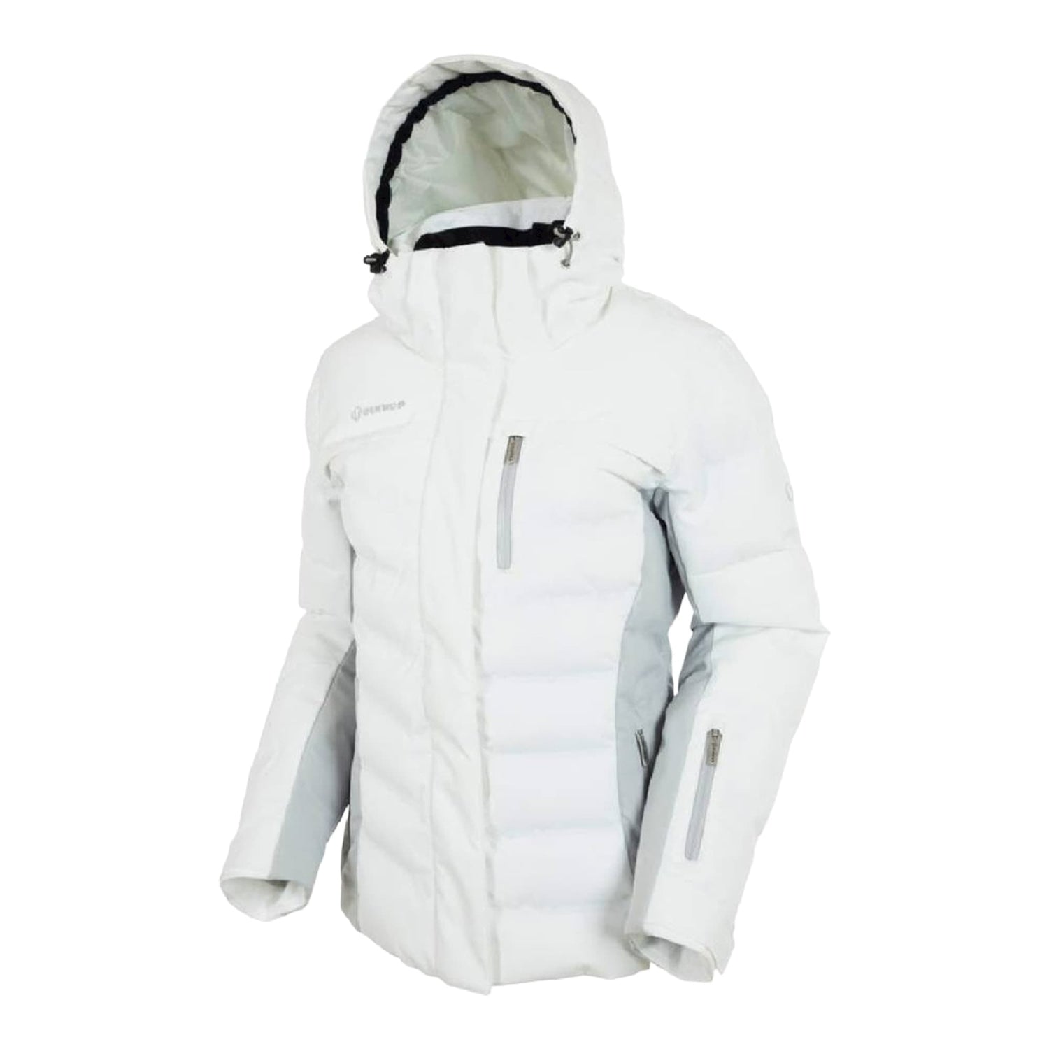 Women's stretch polyester ski jacket with detachable hood