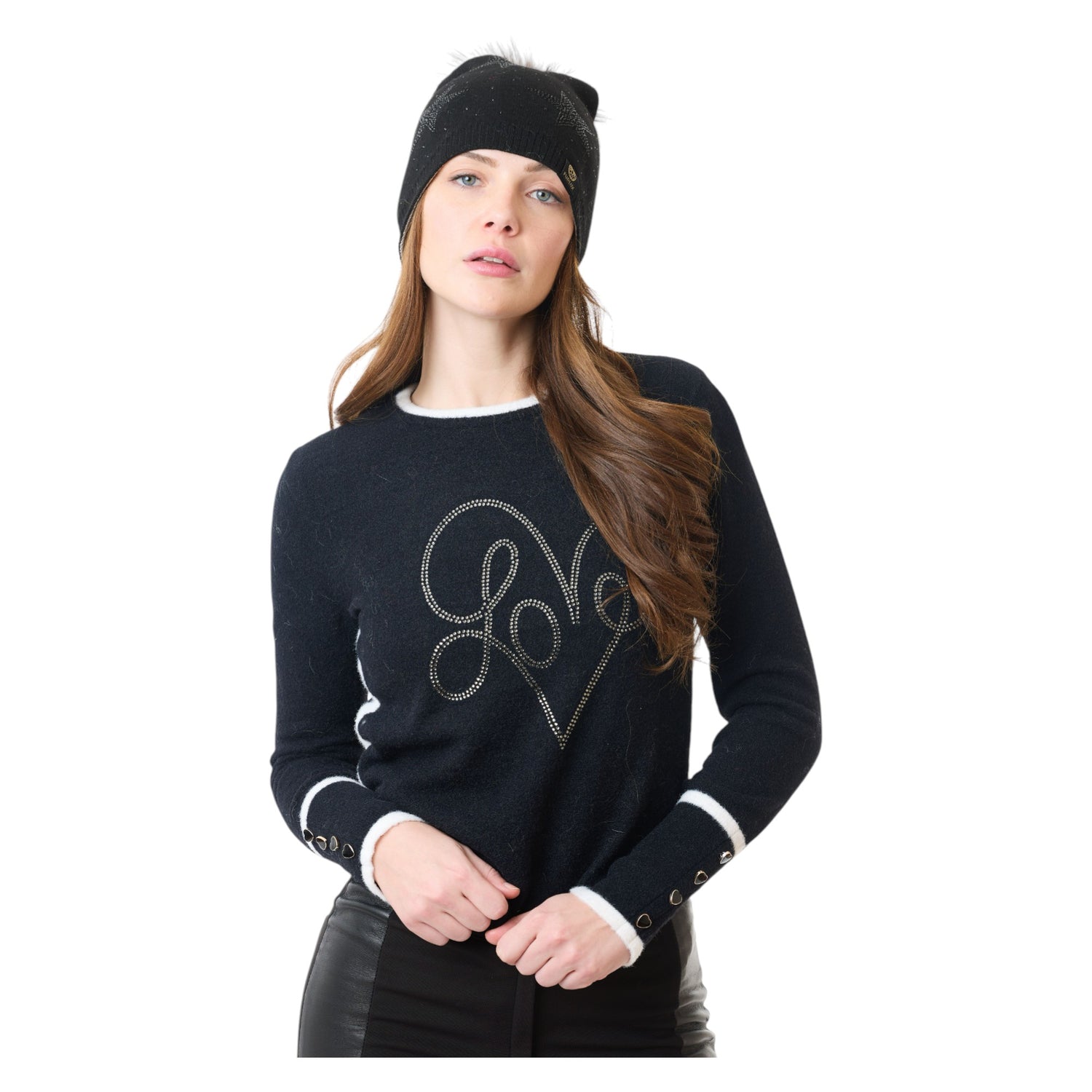 Chandail manches longues Rhinestone Love Femme