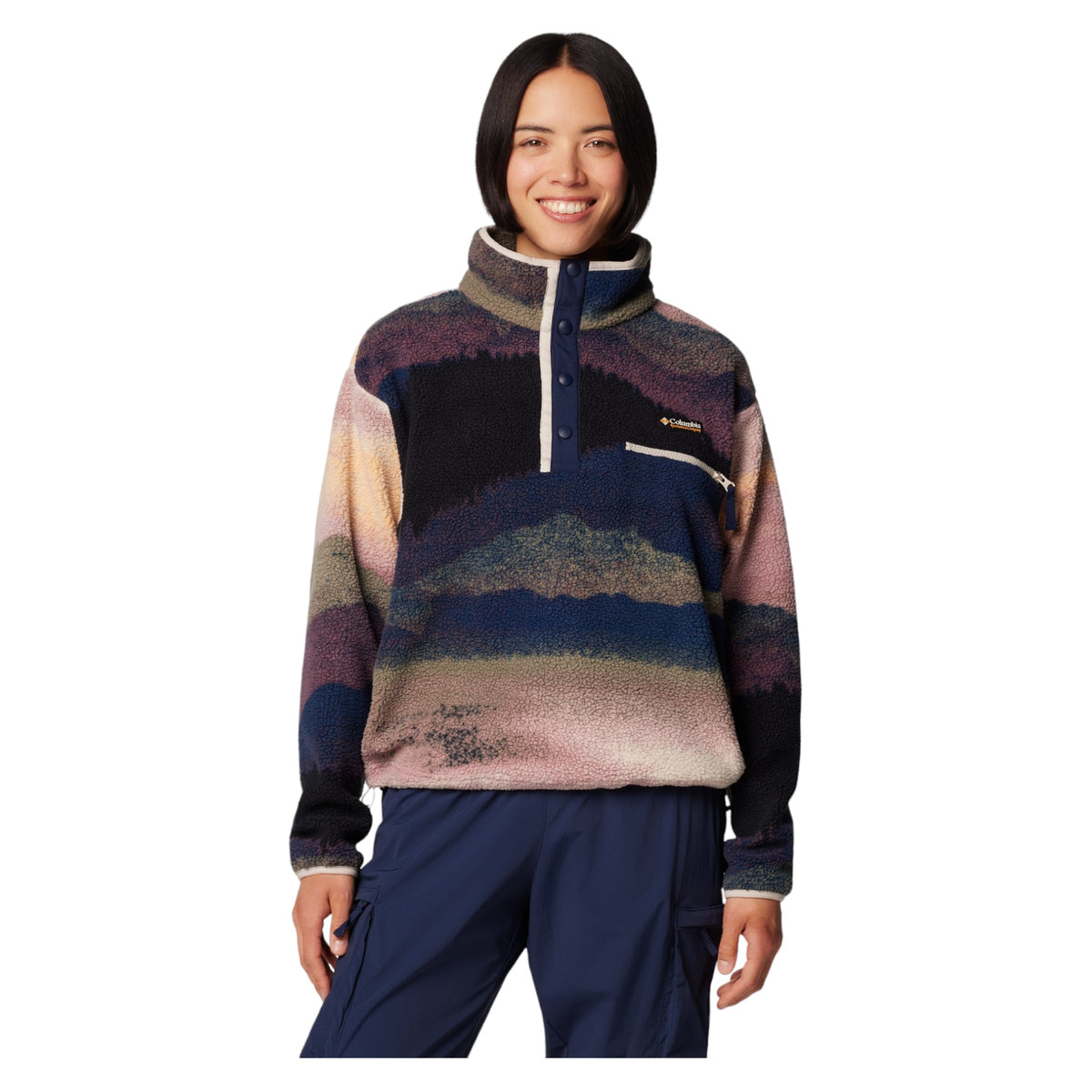 Helvetia II Printed Cropped Half Snap Fleece Women Pullover